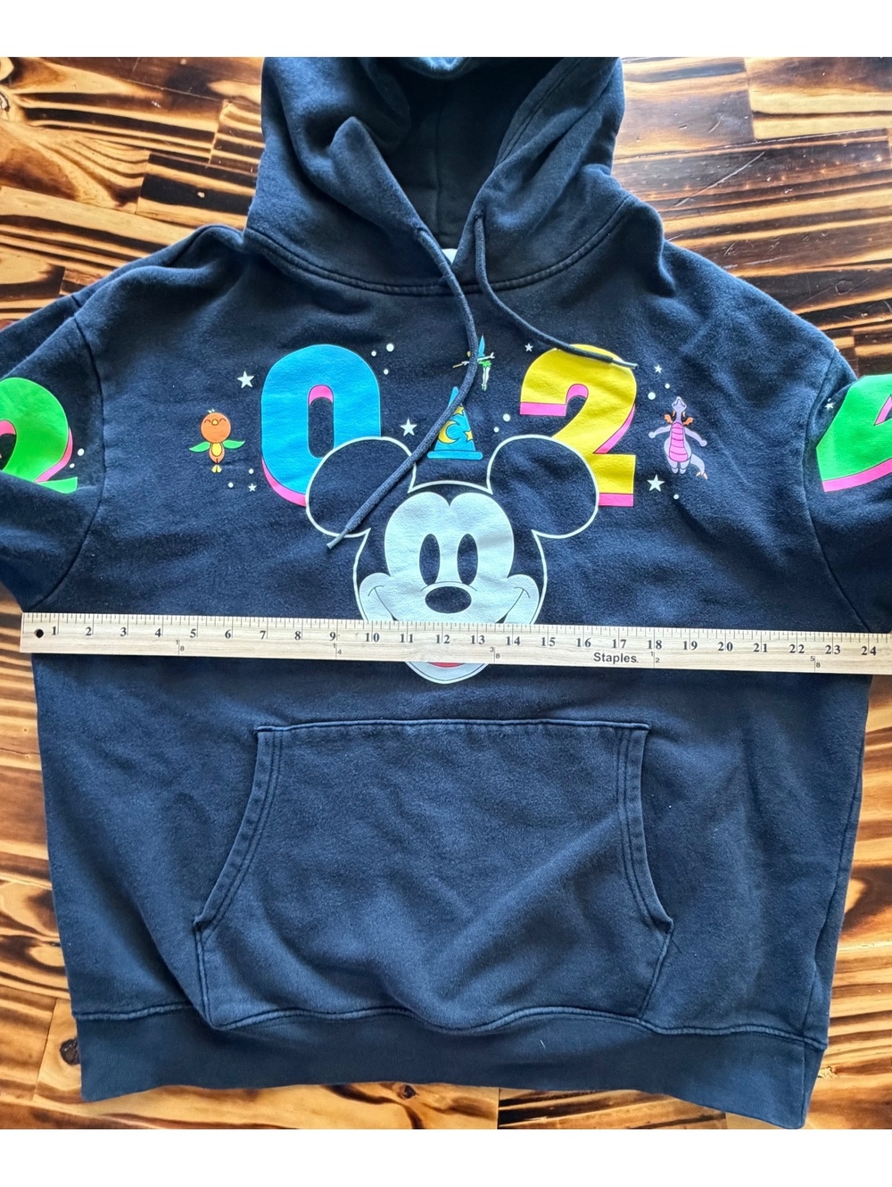 Disney 2024 Mickey Mouse Black Hoodie with Colorful Print, Men's Size L, Very G